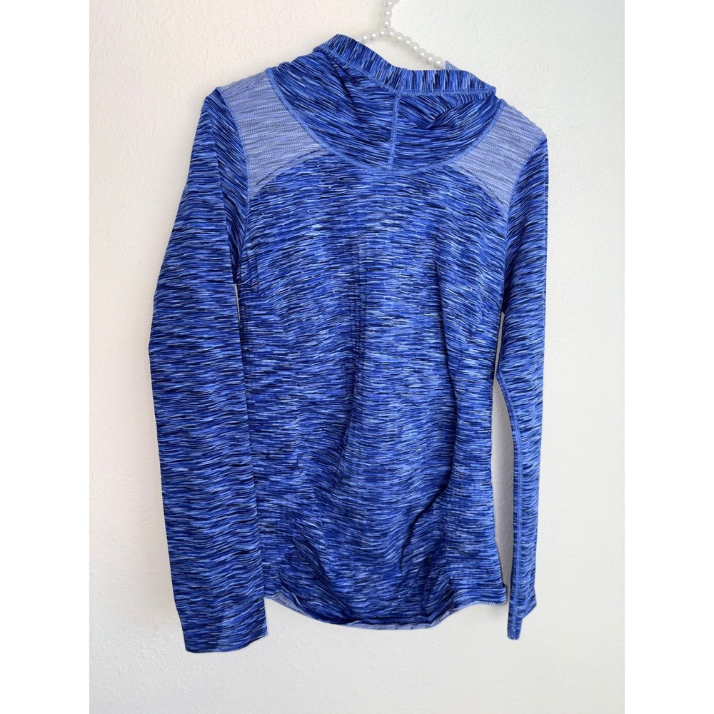 Athleta Hoodie Large Blue Excellent Space Dye Mesh Panel Long Sleeve Active Top